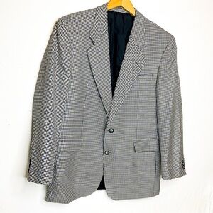 VINTAGE Black & White Houndstooth Blazer | Wool Silk Blend | Size XL